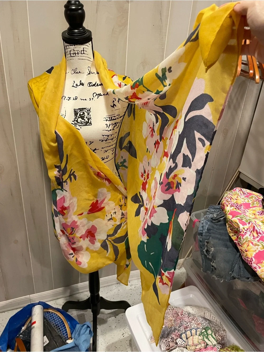 Cute Y2K style oversized gauzy banana floral scarf shawl wrap